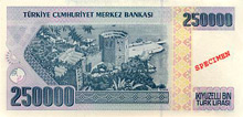 Le billet de 250 000 Livres turques