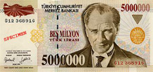 Le billet de 5 000 000 Livres turques