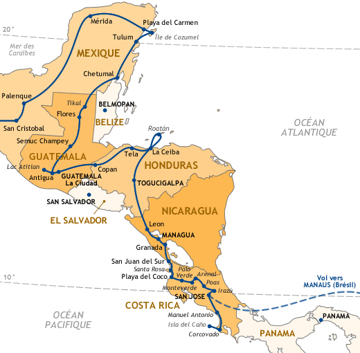 Notre itinéraire en Amérique Centrale