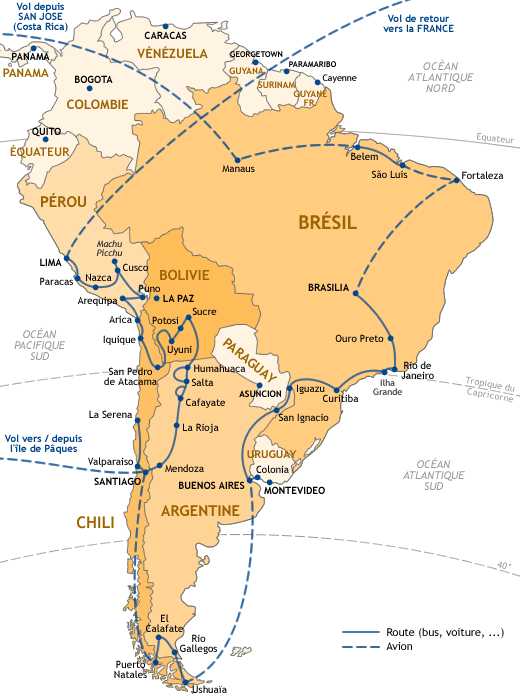 carte touristique amerique latine