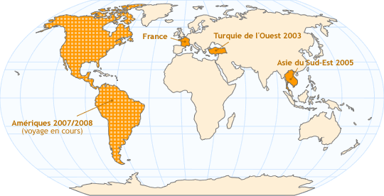 Carte du monde avec nos diff�rents voyages