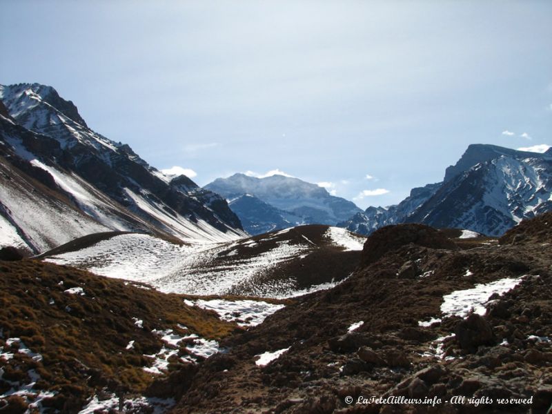 En arrière fond, l'Aconcagua, le plus haut sommet des Amériques !