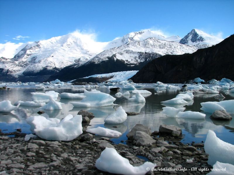 ... mais surtout des icebergs qui recouvrent le lac Onelli !