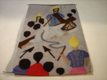 Sc&egrave;nes de la vie du Christ brod&eacute;es sur laine d'alpaga