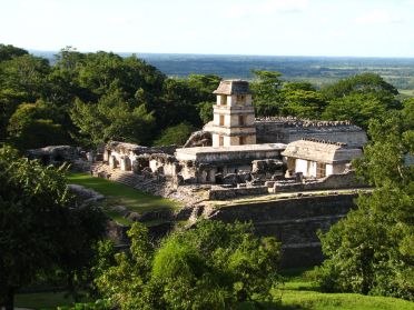 Le Palais de Palenque &eacute;mergeant de la jungle mexicaine