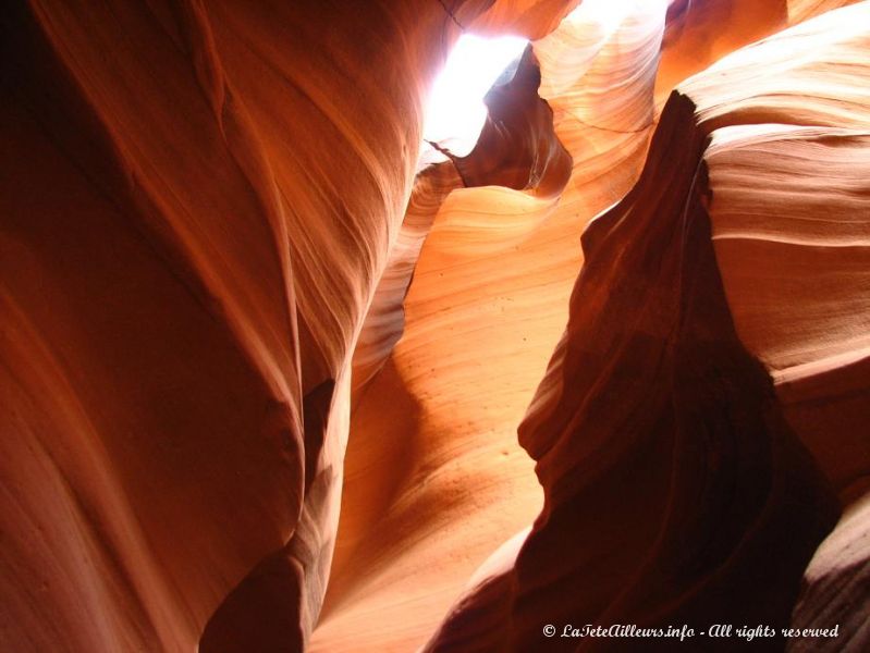 Les jeux de lumiere a l'interieur de l'Antelope Canyon sont magiques