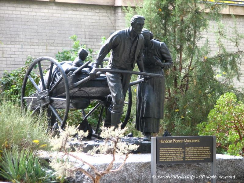 Une statue erigee en l'honneur des premiers pionniers mormons