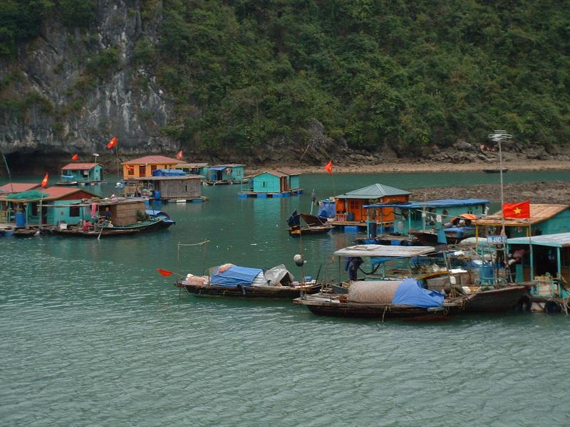 De nombreuses personnes vivent toute l'année dans la baie dans ces maisons flottantes